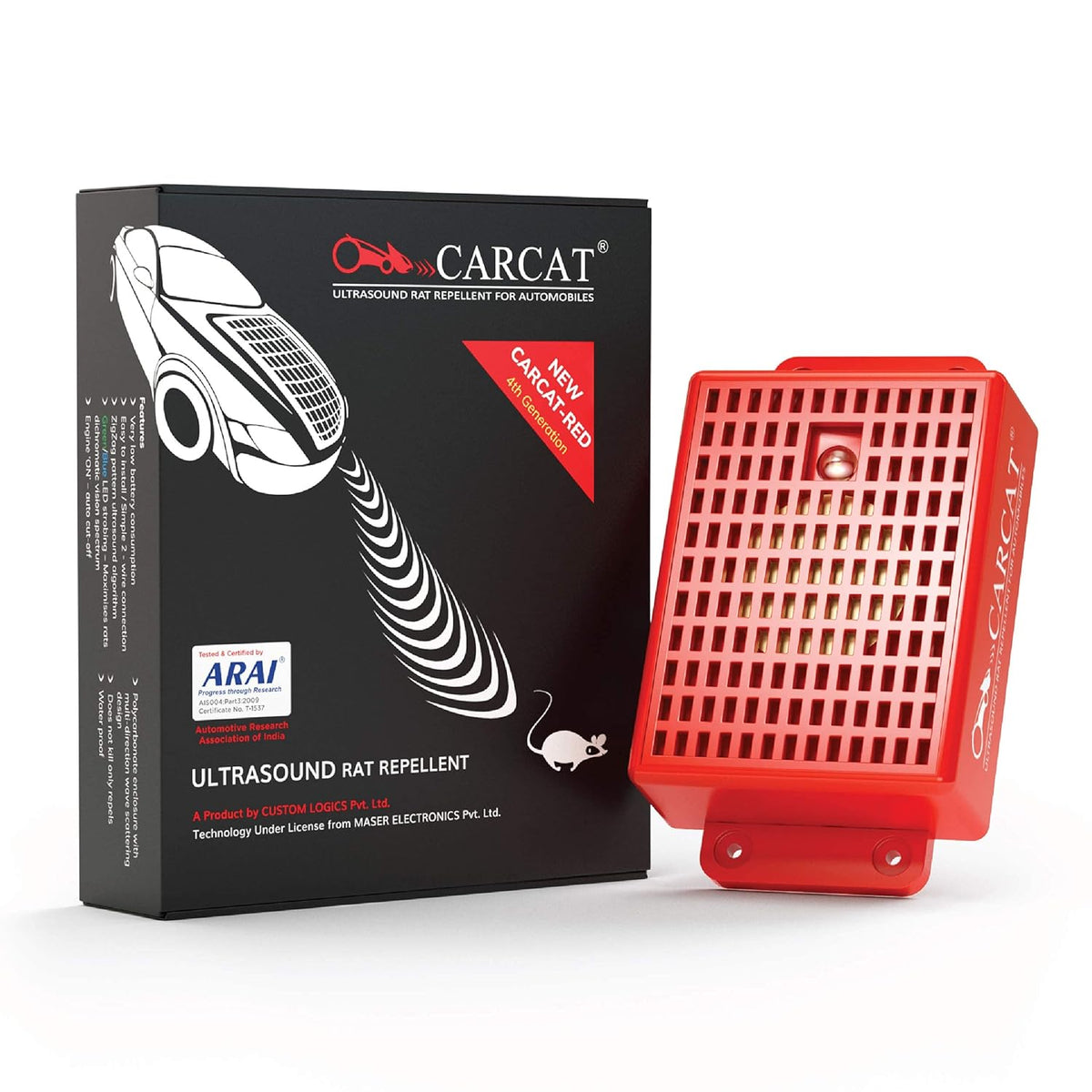 CARCAT RED - 4th Gen Ultrasound Rat Repellent System for Automobiles